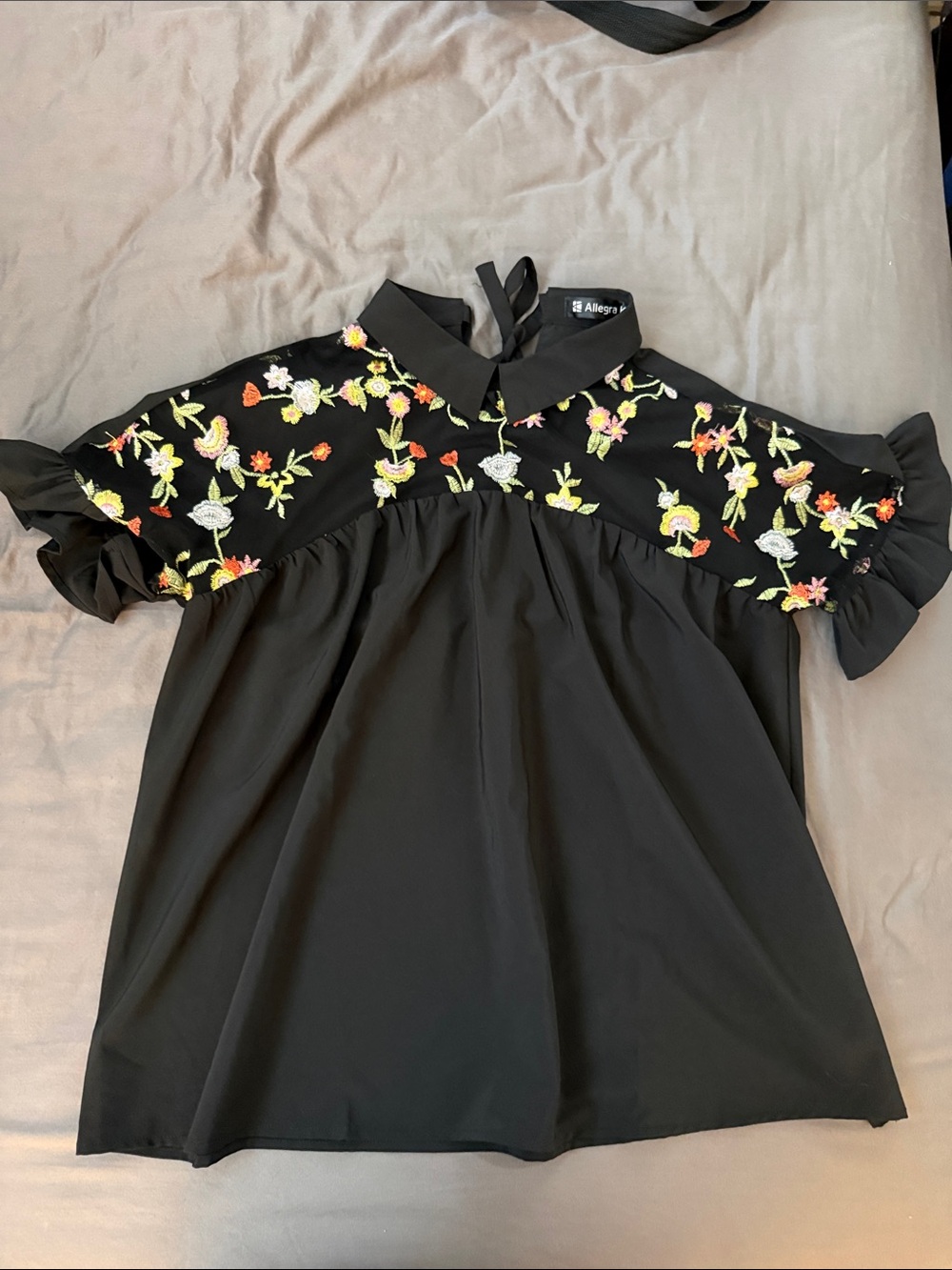 Mesh embroidered shirt blouse with collar. Classy and goth!